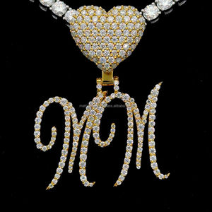 Pendentif double lettre VVS moissanite Pendentif diamant clouté de qualité supérieure Pendentif en moissanite avec caution personnalisée en forme de cœur - Product Image 3