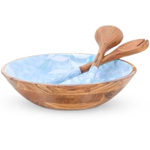 Tazón de Madera de Acacia de Diseño de Lujo, Último Diseño en Venta, Estilo Único, Tazón de Madera para Servir Ensaladas o Frutas con Cucharas - Product Image 1
