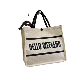 Vietnam origin Handled Style Customized Color Jute bag with customized design for Daily Use combining 2 colors