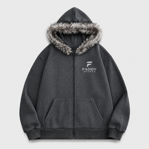Sweat à capuche zippé surdimensionné pour homme, en polaire épaisse avec bordure en fourrure, style streetwear vintage, personnalisable, pour l'hiver, vente en gros - Product Image 2