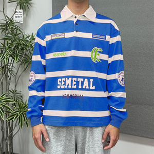 เสื้อโอเวอร์ไซส์ปักลายสำหรับผู้ชายเสื้อโอเวอร์ไซส์ลายปักกระดุมโอเวอร์ไซส์ดีไซน์เนอร์หรูหราแนวสปอร์ตออกแบบได้ตามต้องการผ้าคอตตอนรุ่นเฮฟวีเวต - Product Image 4