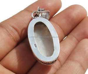 Colgante de collar de piedra lunar de arcoíris de Plata de Ley 925 hecho a mano colgante de piedras preciosas de lágrima ovalada de diseñador bohemio - Product Image 3