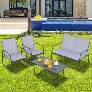 Set Chat di mobili da giardino in metallo da 4 pezzi con tavolino in vetro temperato - Product Image 4