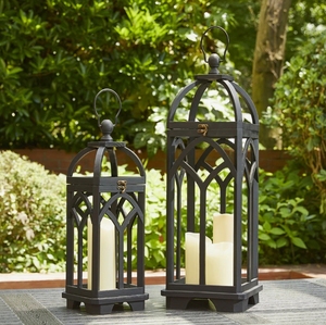 Vintage Black Metal Candle <b>Lantern</b> <b>Set</b> Gothic Arch Decorative Pillar Candle Holder Hanging <b>Lantern</b> for Home Garden Decor - Product Image 3
