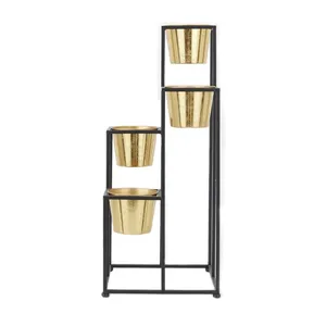Modern Metal Floor <b>Vase</b> Stand with <b>Gold</b> Pots Handmade Decorative Plant Holder for Interior Design - Product Image 1