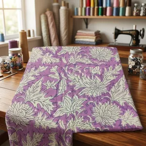 Tela Elegante con Estampado Floral Morado y Motivos Botánicos en Crema para Vestidos, Manualidades, Costura, Decoración del Hogar y Prendas con Estilo 4K - Product Image 1