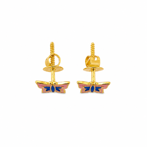 Boucles d'oreilles clous papillon en or jaune 18 carats pour femme, émail poli miroir, bijoux de créateur pour usage quotidien et soirées, cadeau - Product Image 5