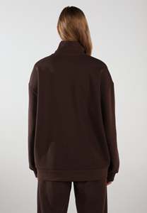Sudadera con cuello alto y media cremallera, servicio OEM, color liso, transpirable, holgada, a la moda, para mujer - Product Image 5