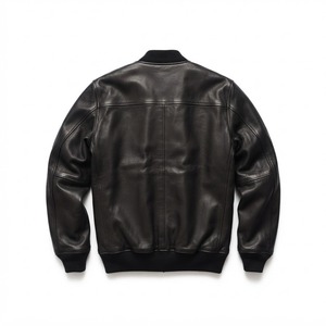 Chaqueta de Cuero Genuino Negra para Hombre, Estilo Japonés, Impermeable, con Cierre, Cuello Alto, Estilo Motero, Cortavientos - Product Image 5