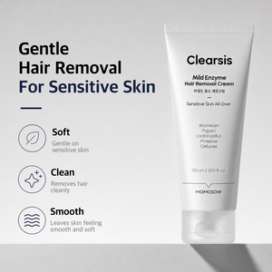 Crème dépilatoire enzymatique douce Clearsis MOMOSOW 150ml pour peaux sensibles, usage corporel - Product Image 1