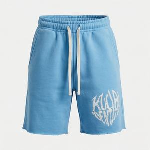 Shorts en coton personnalisés pour hommes, style streetwear, écologiques, effet délavé soleil, délavé à l'acide, en molleton épais, avec appliqué vieilli - Product Image 1