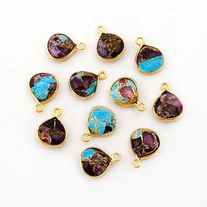 Handmade <b>Heart</b> Shape Purple Jade Mohave Turquoise Gold Plated Bezel Set <b>Charm</b> Pendant for Necklace DIY & Bulk Wholesale Supply - Product Image 2