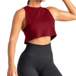 Custom Womens <b>Red</b> High Neck Crop Tank Top Sleeveless Gym Workout Fitness Yoga Activewear Breathable OEM Wholesale - Product Image 4