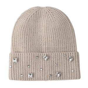 Wholesale Price Factory Made Rhinestones <b>Beanie</b> Hat Winter Knit Cap Soft Warm Stretch Fit Custom Logo OEM ODM Manufacturer - Product Image 2
