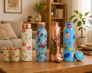 Handmade Copper Printed Bottle for Water and Beverage <b>Storage</b> Elegant Copper Printed Bottle for Stylish Kitchen and Dining - Product Image 3
