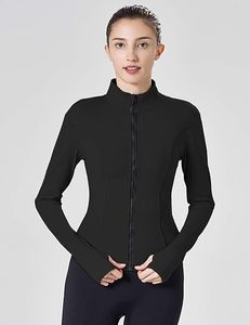 Women's Black Full Sleeve <b>Zipper</b> Yoga <b>Top</b> Stand Collar Breathable Spandex Polyester Solid Color Regular Fit All Seasons - Product Image 2