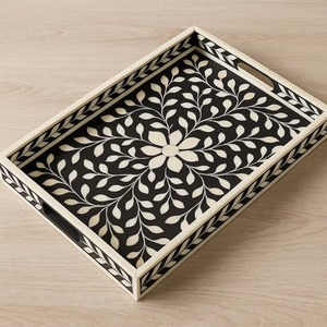 Plateau incrusté d'os et de résine, plateau artisanal exquis pour la maison, la salle à manger, le café et la décoration de fête - Product Image 1