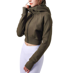 Veste à capuche zippée courte pour femme, coupe ajustée, avec trous pour les pouces, manches longues, pour le sport, le yoga, vêtements de sport, logo personnalisé, vente en gros, OEM disponible - Product Image 5