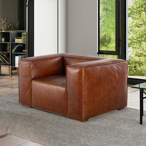 Fauteuil contemporain en cuir marron avec pieds en bois massif, canapé individuel confortable pour salon et appartement - Product Image 4