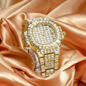 Montre mécanique de luxe pour homme, chiffres rouges, pierres précieuses taillées brillamment, bracelet en cuir, acier inoxydable, saphir, 46 mm, carrée, 10 aiguilles - Product Image 1
