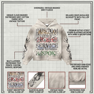 เสื้อฮู้ดซิปแบบสั่งทำพิเศษ ไซส์ใหญ่พิเศษ สำหรับผู้ชาย ผ้าหนา 450gsm พิมพ์ลายกราฟิก ทรงบ็อกซี่ฟิต สีซีดแบบฟอกแดด สไตล์วินเทจ ซิปแบบสั่งทำพิเศษ - Product Image 4
