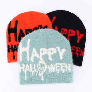 Bonnet en mohair jacquard pour homme et femme, motif lettres, crochet intégral, tricot en laine d'hiver - Product Image 5