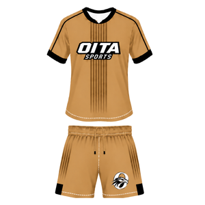 Conjunto de Rugby Marrón Dorado y Negro, Jersey de Manga Corta con Cuello Redondo y Pantalones Cortos a Juego, Uniforme Deportivo Transpirable para Entrenamiento de Equipo - Product Image 1