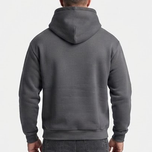 Custom <b>Men's</b> Gray Hooded <b>Sweatshirt</b> With <b>White</b> Flame Print On Sleeves Regular Fit Cotton Fleece Casual Autumn Wear Pocket Design - Product Image 2