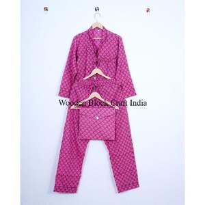 ชุดนอนพิมพ์ลายดอกไม้แบบแฮนด์บล็อกสำหรับผู้หญิง ผ้าฝ้ายอินเดีย ชุดนอนแฮนด์เมด ชุดนอนสำหรับผู้หญิง - Product Image 5