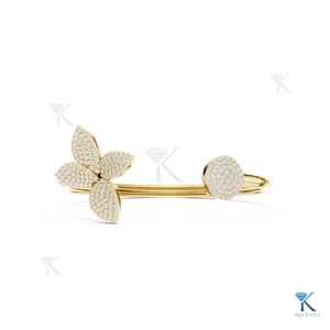 Lab Grown Diamond Floral Open <b>Cuff</b> Bangle 14K 18K Solid Gold Fine Unisex Luxury Butterfly Flower Jewelry Gift - Product Image 1