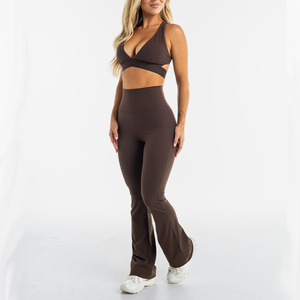 Two Piece Yoga Set Sleeveless <b>Crop</b> Top Mid Elastic Waist Full Length <b>Leggings</b> Solid Seamless Spandex/Polyester Anti-Bacterial - Product Image 2
