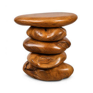 ARTERRA Luxury Contemporary Teak Wood End Table Stacked <b>Pebble</b> Design Premium Hotel Lobby Accent Stool Project - Product Image 1
