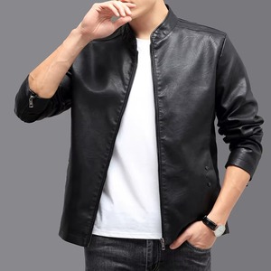<b>Men</b> <b>Faux</b> <b>Leather</b> <b>Jacket</b> Spring Autumn Fashion Trendy Solid Color Business Casual Style Biker Coat Daily Vintage Biker Style - Product Image 4