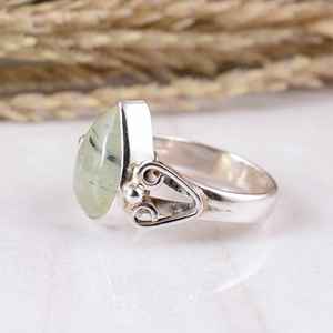Handmade 925 Sterling Silver Natural Green Prehnite Bezel Set <b>Adjustable</b> Split-Shank <b>Ring</b> Unisex Boho Hippie Style Wedding Party - Product Image 3