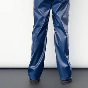 Hot Sale Men's Pants High Waist Leather Casual Full Length Winter Lightweight Straight Pattern Leather Pants Custom Logo Top - Product Image 6