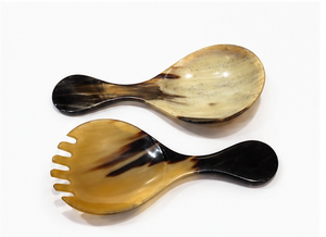 Natural Handmade Eco-Friendly Durable Luxury Buffalo Horn Server Set with Spoon & Fork Serving Utensils - Product Image 3