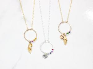 Hammered Family Birthstone Emerald Vintage Necklace Sterling Silver 925 14k Gold Plated Link <b>Chain</b> Custom Pendant Women Jewelry - Product Image 3