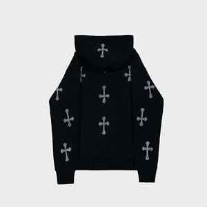 Sweat à capuche oversize de longueur standard, style streetwear, avec logo, imprimé pois vintage de haute qualité, fermeture éclair et strass brillants - Product Image 3