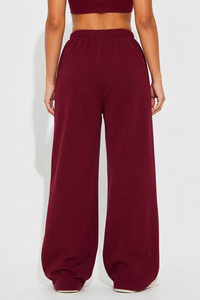 Women Relaxed Fit Wide Leg <b>Pants</b> Maroon Elastic Waist Soft Fabric Casual Lounge Wear Full Length Comfortable Sweatpants - Product Image 3