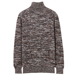 Pull col roulé épais en maille torsadée pour homme, marron chiné, chaud et thermique pour l'hiver, coupe ajustée - Product Image 2