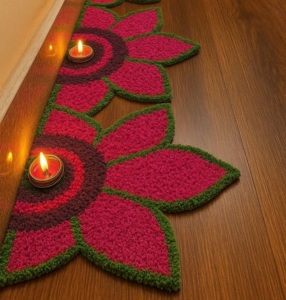 ชุดเสื่อประดับดอกไม้รังโกลีแบบล้างทำความสะอาดได้สวยงามจากเจไปโรส 8 ชิ้น ของตกแต่งเทศกาลดีวาลี ใช้ซ้ำได้ แขวนประดับได้ ทำด้วยเชือกประดิษฐ์ - Product Image 4