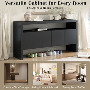 U_Style Credenza Moderna Minimalista a 4 Ante in Legno Massello Impiallacciato da 60 Pollici, Grande Capacità con Ripiano Aperto e Venature Naturali del Legno - Product Image 6