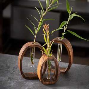 Estación de Propagación de Madera con Tres Recipientes Ovalados, Juego de Jarrones de Vidrio para Plantas Hidropónicas, Decoración Moderna para Hogar y Oficina - Product Image 1