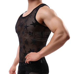 Camiseta sin mangas de malla fina transpirable para hombre, elástica, personalizada, con diseño hueco, versátil, con logo frontal personalizable - Product Image 5