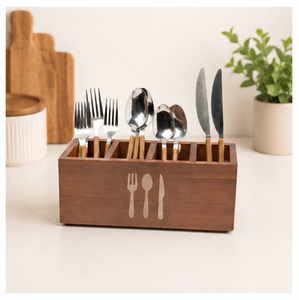 Premium Wood Silverware Caddy For Countertop 3 Compartment Detachable <b>Kitchen</b> Utensil Holder & Flatware Organizer <b>Storage</b> <b>Rack</b> - Product Image 4