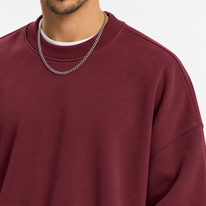 Sudadera de Cuello Redondo Color Borgoña para Hombre, Sudadera Holgada de Manga Larga de Color Sólido, Estilo Casual - Product Image 3