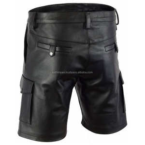 Pantalones cortos de cuero casuales sólidos de alta calidad para hombre, transpirables de secado rápido, multibolsillos, cremallera, cierre de mosca para uso diario al aire libre - Product Image 4