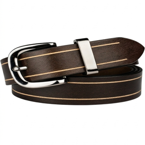 Genuine Leather <b>Belt</b> Cow Hide Solid Color Pin <b>Buckle</b> Rectangular <b>Silver</b> Casual Durable Men's <b>Belt</b> - Product Image 3