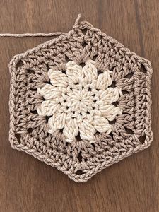 Geometric Flower Shaped Hex Coaster Crochet Beige Brown Bead Premium Yarn Heat Resistant Cup Mat Boho Rustic <b>Kitchen</b> Essential - Product Image 4
