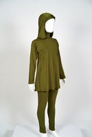 Ensemble de maillots de bain modestes unisexes vert olive, tunique à manches longues, leggings longs assortis, hijab assorti, UPF30, respirant, couleur unie